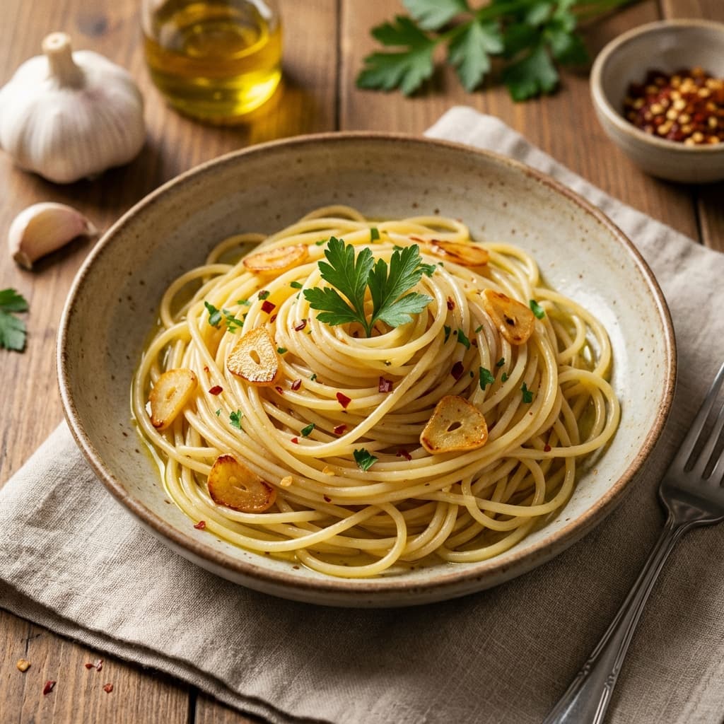 Aglio e Olio: The spicy, garlicky "Midnight Spaghetti."
