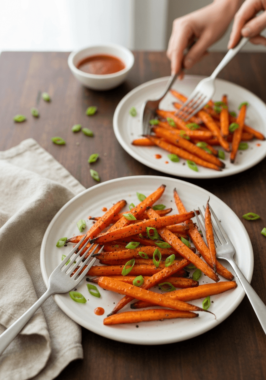 Crispy air fryer carrots coated in a spicy Cajun lacquer.