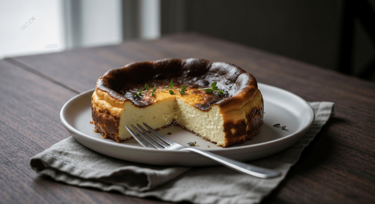 Basque Cheesecake — Burnt Top: Indulge in the rustic charm of Basque Cheesecake – a burnt top reveals a creamy, decadent interior. Simple ingredients, extraordinary flavor.