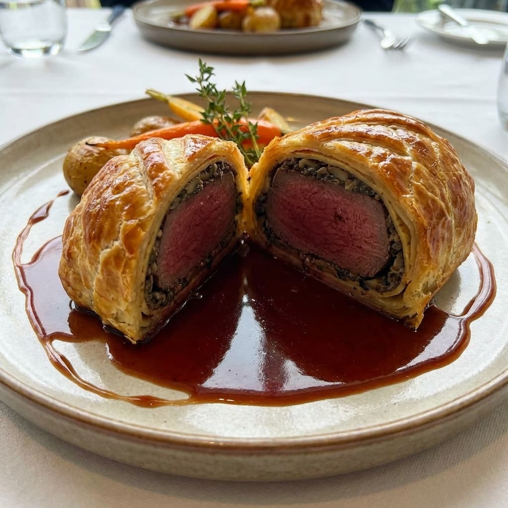 Beef Wellington: The ultimate flex: Filet Mignon in a mushroom tuxedo.