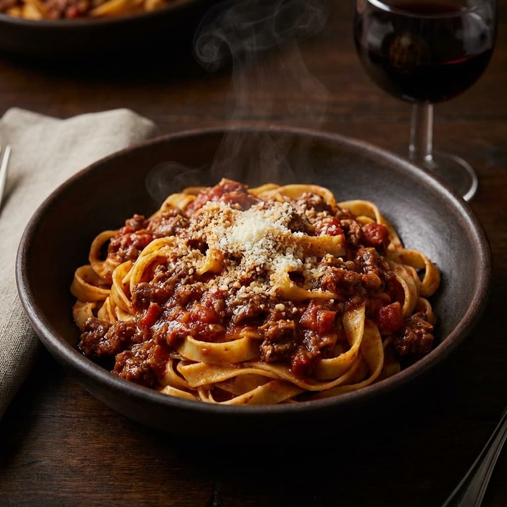Meat sauce stewed in milk. Tomatoes are an afterthought.