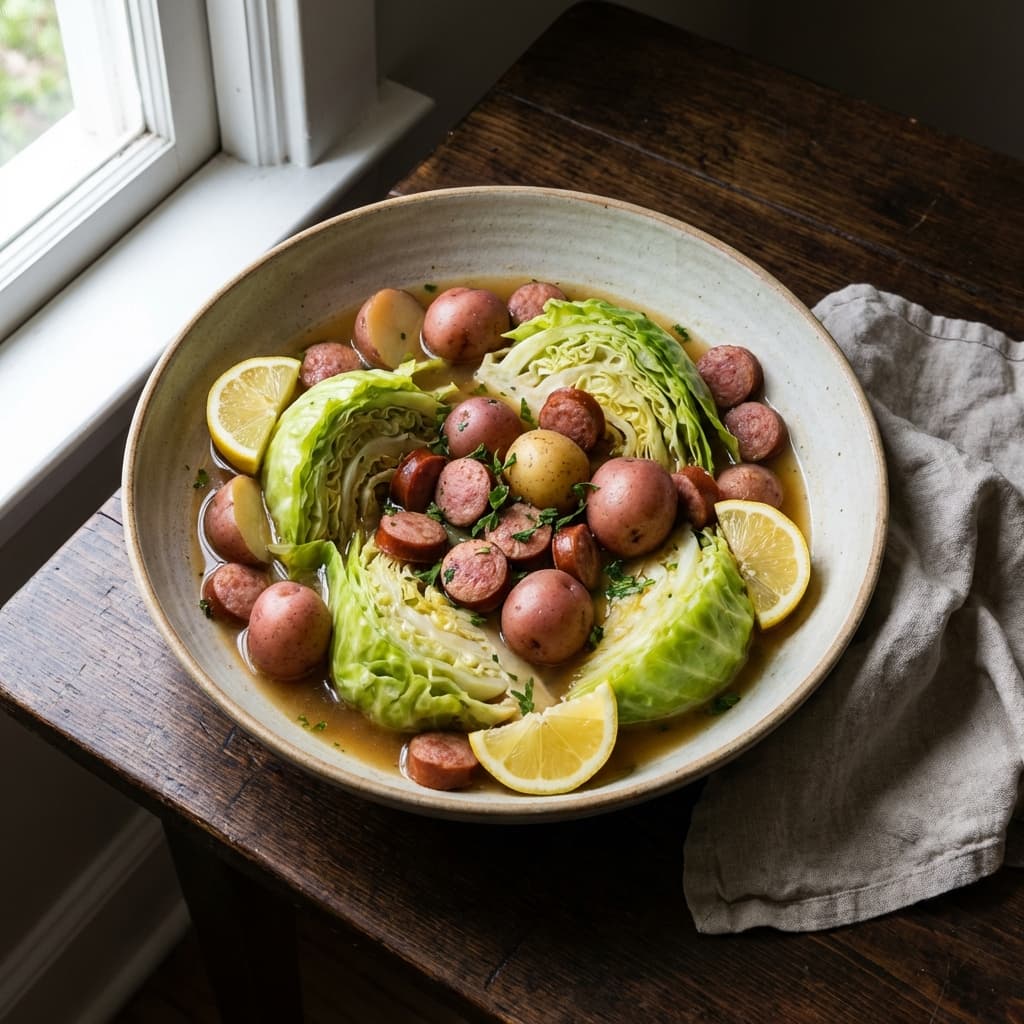 A humble one-pot cabbage boil — comfort food that costs almost nothing.