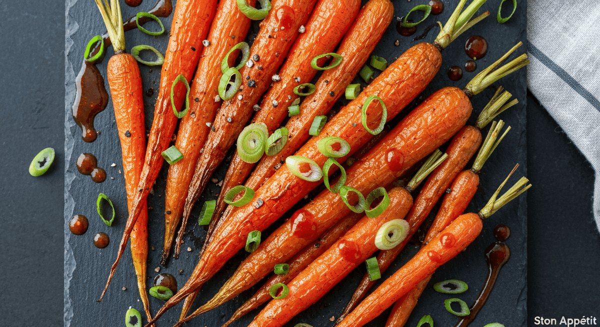 Cajun-Sorghum Glazed Carrots (Roast + Lacquer): Roasted carrots with sweet smoke glaze and citrus lift.