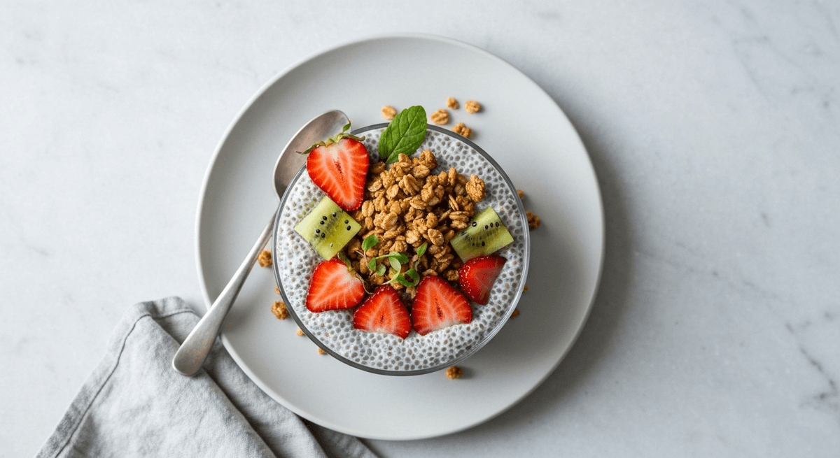 Chia Pudding Parfait — Layered: A delightful make-ahead breakfast or dessert featuring creamy chia pudding, fresh fruit, and crunchy granola. It's a symphony of textures and flavors in every bite.