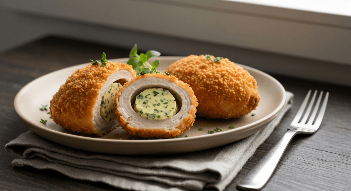 Chicken Kiev — Butter Stuffed: Crispy, golden crust gives way to a burst of savory garlic-herb butter. A culinary adventure in every bite.