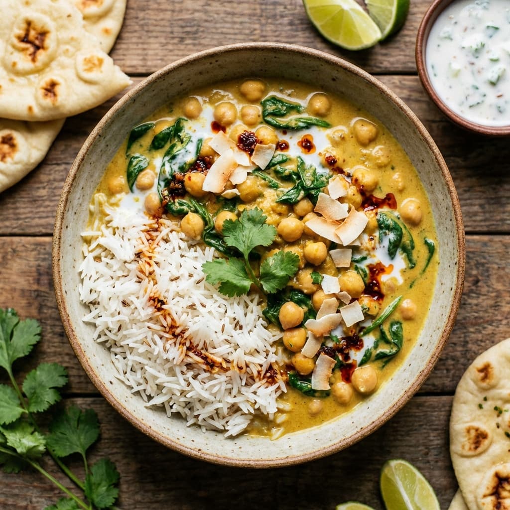 Chickpea Spinach Coconut Curry (Weeknight, Not Sweet)