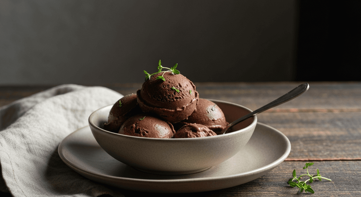 Chocolate Sorbet — Dairy-Free: Indulge in intensely chocolate, dairy-free sorbet. A smooth, refreshing, vegan-friendly dessert that's pure cocoa bliss.