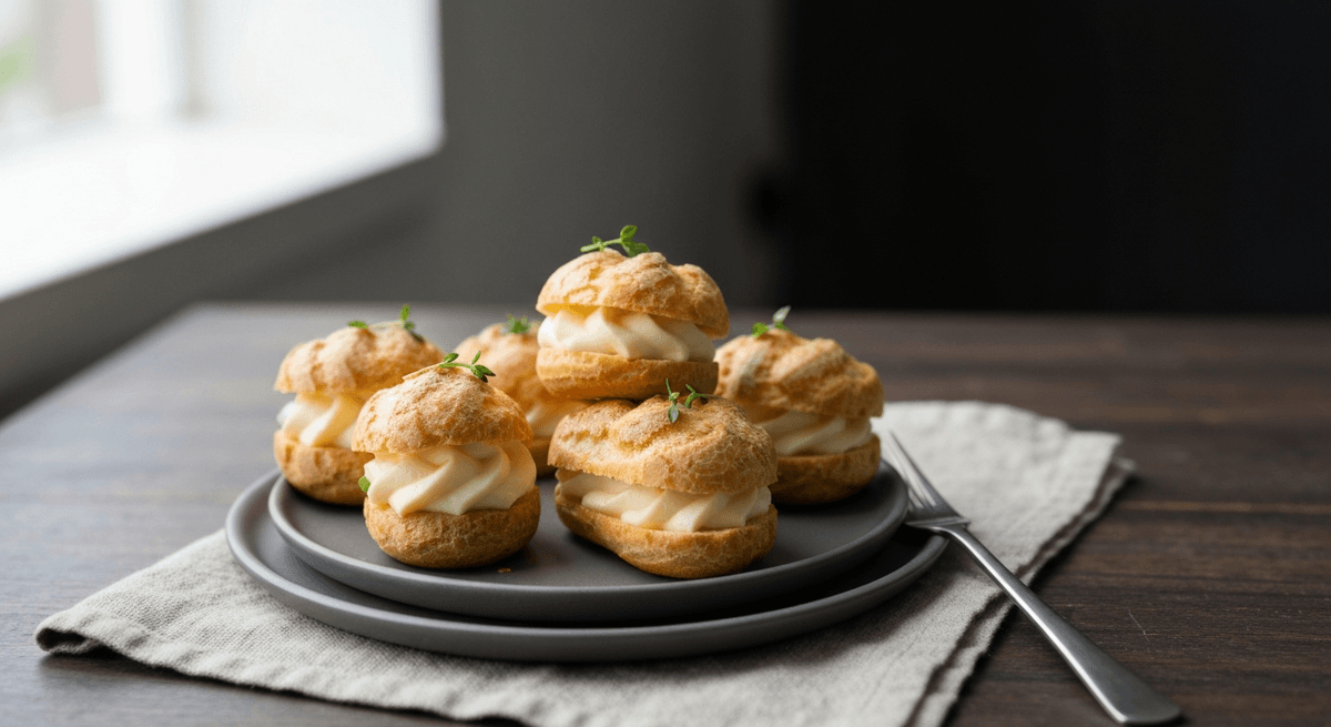 Choux Pastry — Eclairs: Delicate, airy choux pastry filled with sweet cream – a classic French indulgence made accessible in your own kitchen.