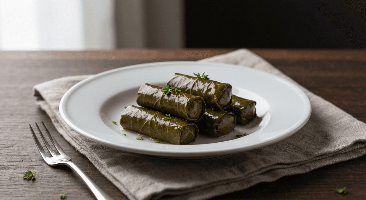 Dolmades — Stuffed Grape Leaves: Experience the taste of Greece with these delicate, herb-infused stuffed grape leaves. A perfect balance of flavors and textures in every bite.