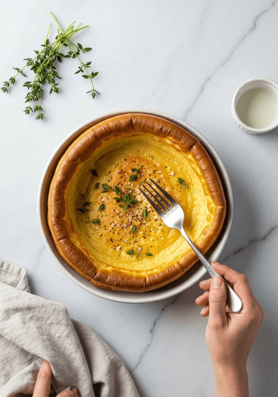 A giant, deflated popover. Custard meets pancake.