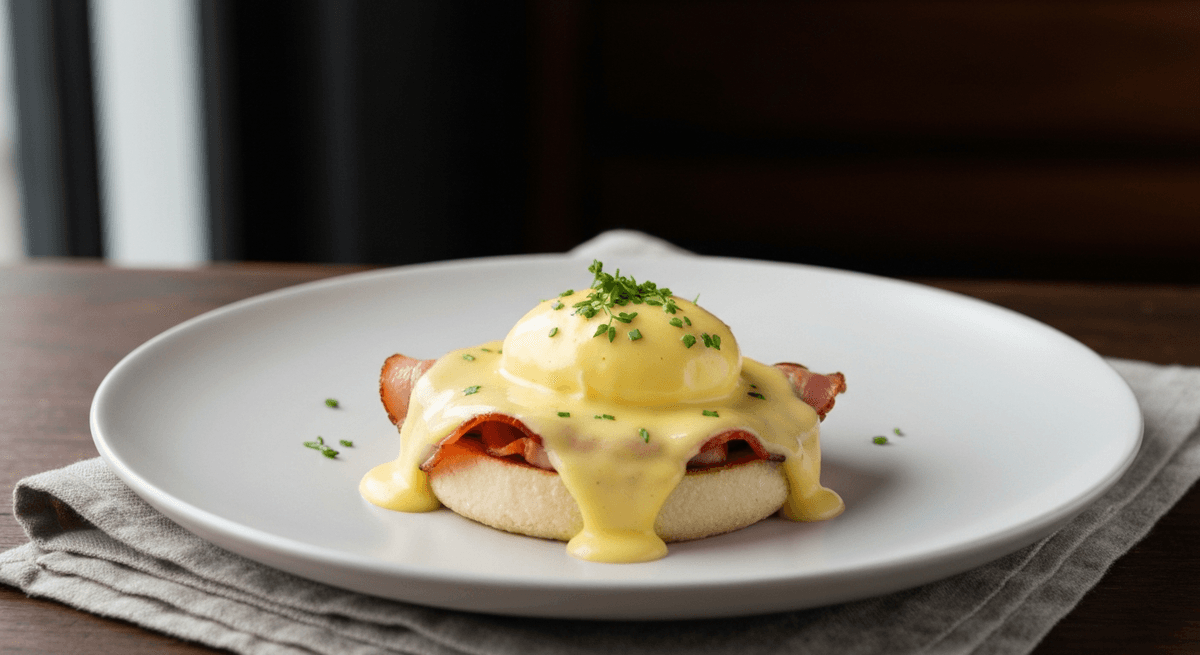 Eggs Benedict — Classic: Indulge in the ultimate brunch classic: Eggs Benedict. Perfectly poached eggs, velvety hollandaise, and savory Canadian bacon create a symphony of flavors.