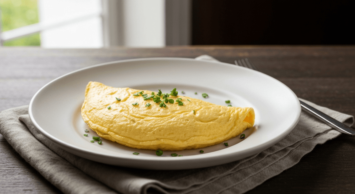 French Omelette — No Color: Unlock the secrets of the perfect French omelette: a pale, custardy dream achieved through low heat and constant stirring. A breakfast masterpiece.
