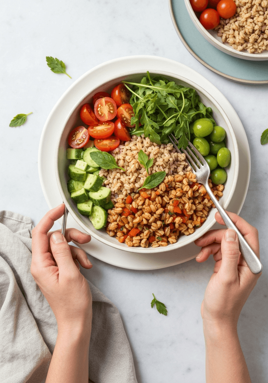 Grain Bowl — Mediterranean: A vibrant and healthy Mediterranean grain bowl bursting with fresh flavors and textures. Perfect for a quick and satisfying meal.