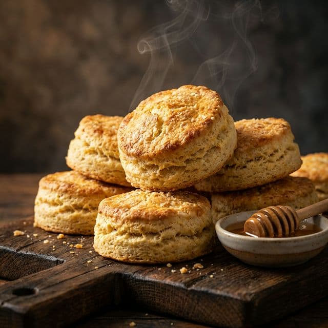 stack of golden, puffy Greek yogurt biscuits fresh from the oven