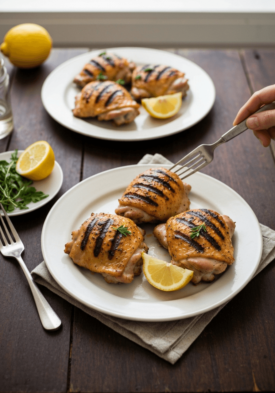 Grilled Chicken Thighs — Lemon Herb: Achieve perfectly crispy skin and juicy meat with this simple grilled chicken thigh recipe, infused with bright lemon and fragrant herbs. A guaranteed crowd-ple...