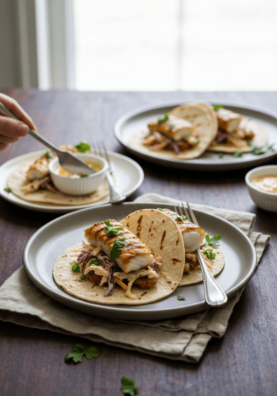 Grilled Fish Tacos — Baja Style: Smoky grilled fish, tangy slaw, and creamy sauce come together in these Baja-style tacos for a taste of California sunshine. The perfect weeknight meal or weekend f...