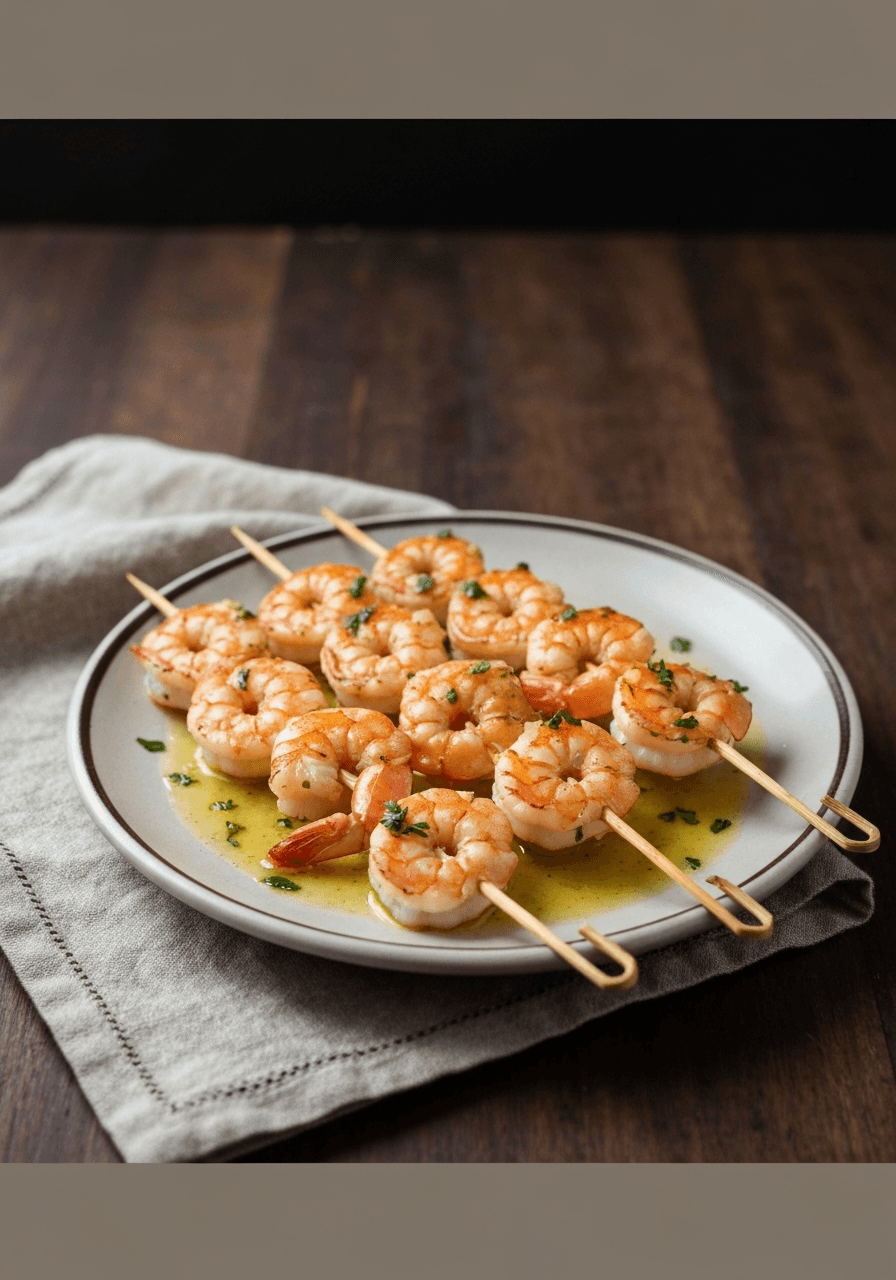 Grilled Shrimp Skewers — Garlic Butter: Juicy shrimp, kissed by the flames, swimming in garlic butter. These skewers are your ticket to summer flavor, ready in minutes!