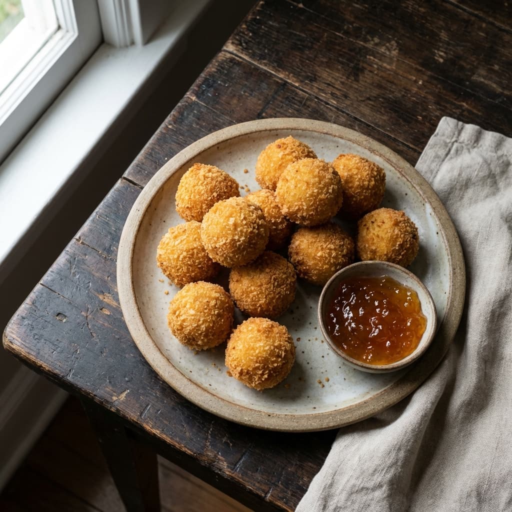 Grits Arancini (Pepper Jelly Dip): Leftover grits turn into crispy bites.