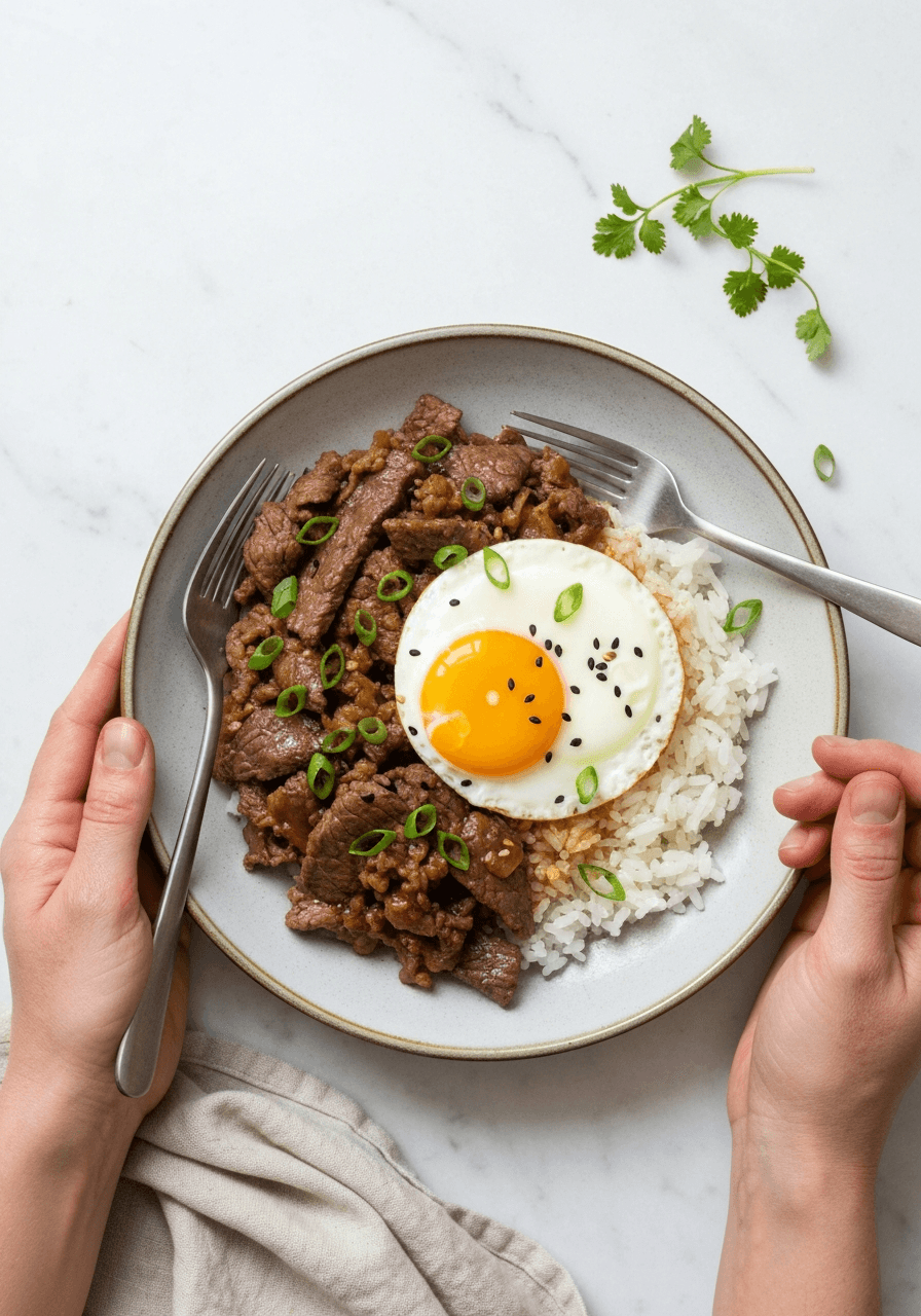 Gyudon — Beef Rice Bowl: Experience the comforting flavors of Japan with this easy Gyudon recipe. Thinly sliced beef simmered in a savory-sweet sauce, served over rice with a perfectly runny egg.