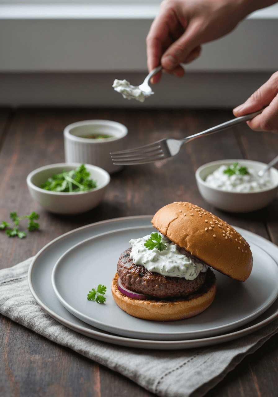 Tender lamb burgers meet creamy feta tzatziki in this Mediterranean-inspired delight. A quick and flavorful weeknight meal that's sure to impress.