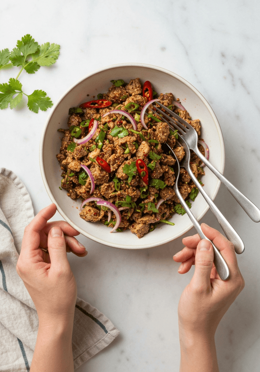 Larb — Thai Meat Salad: Experience the vibrant flavors of Thailand with this quick and easy larb recipe. A symphony of savory, spicy, and herbaceous notes, ready in just 25 minutes.
