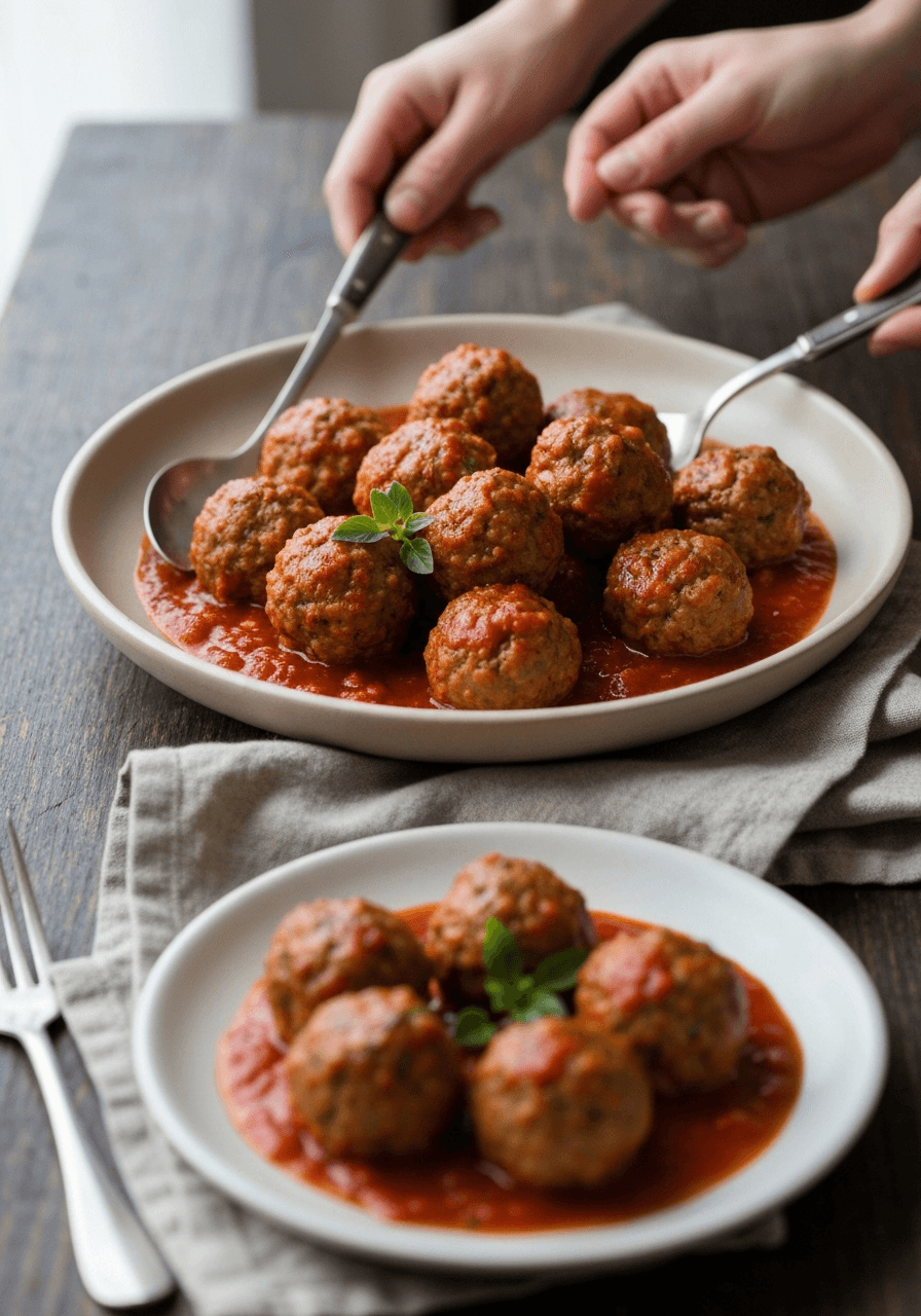 Tender, juicy Italian meatballs simmered in a rich tomato sauce. The panade ensures a melt-in-your-mouth texture.