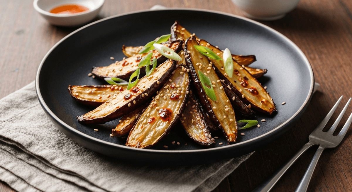 Roasted carrots and cauliflower with a glossy miso glaze on a sheet pan