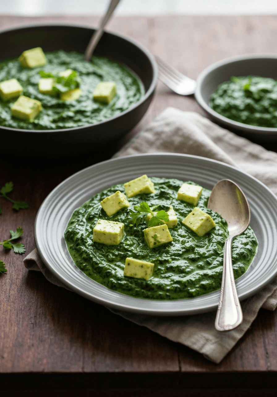 Palak Paneer — Creamy Spinach: Experience the authentic flavors of North India with this creamy and vibrant Palak Paneer. The secret to the perfect green hue is revealed in this easy-to-follow recipe.