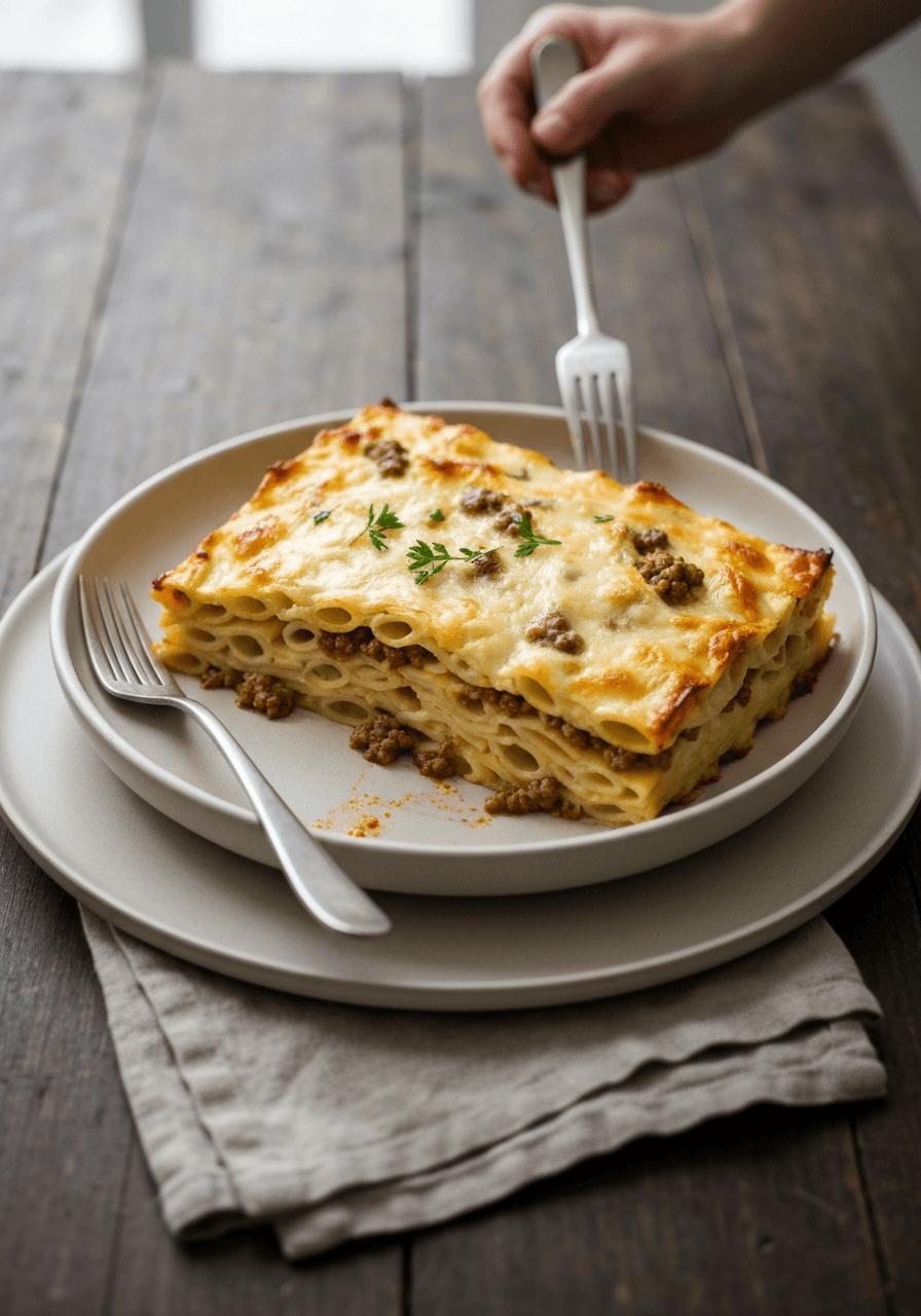 Pastitsio — Greek Pasta Bake: Experience the comforting flavors of Greece with this layered pasta bake. The cinnamon-spiced meat sauce and creamy béchamel will transport you to a sun-drenched taverna.