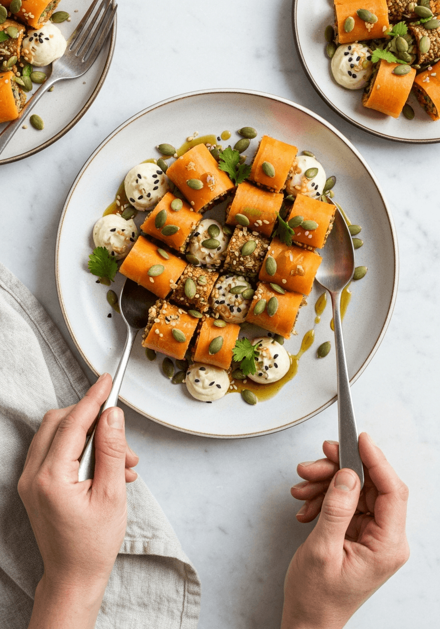 Raw Vegan Carrot Nori Rolls on a serving plate.