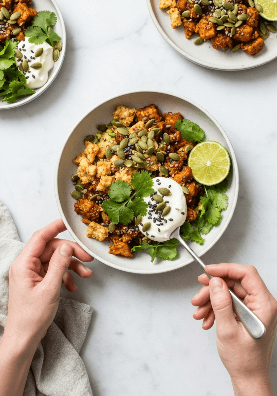 RAW VEGAN Jerk Jackfruit Taco Recipe on a serving plate.