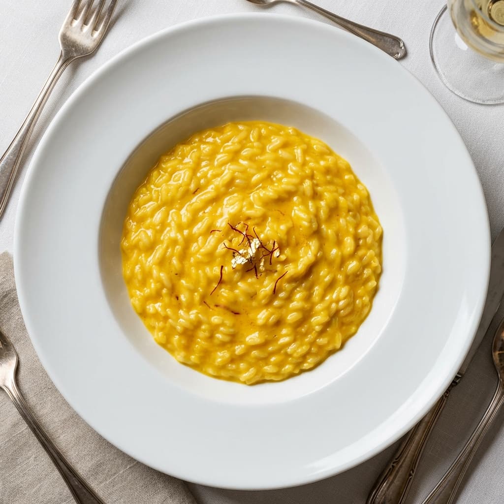 Risotto alla Milanese: Rice that flows like lava; saffron gold.