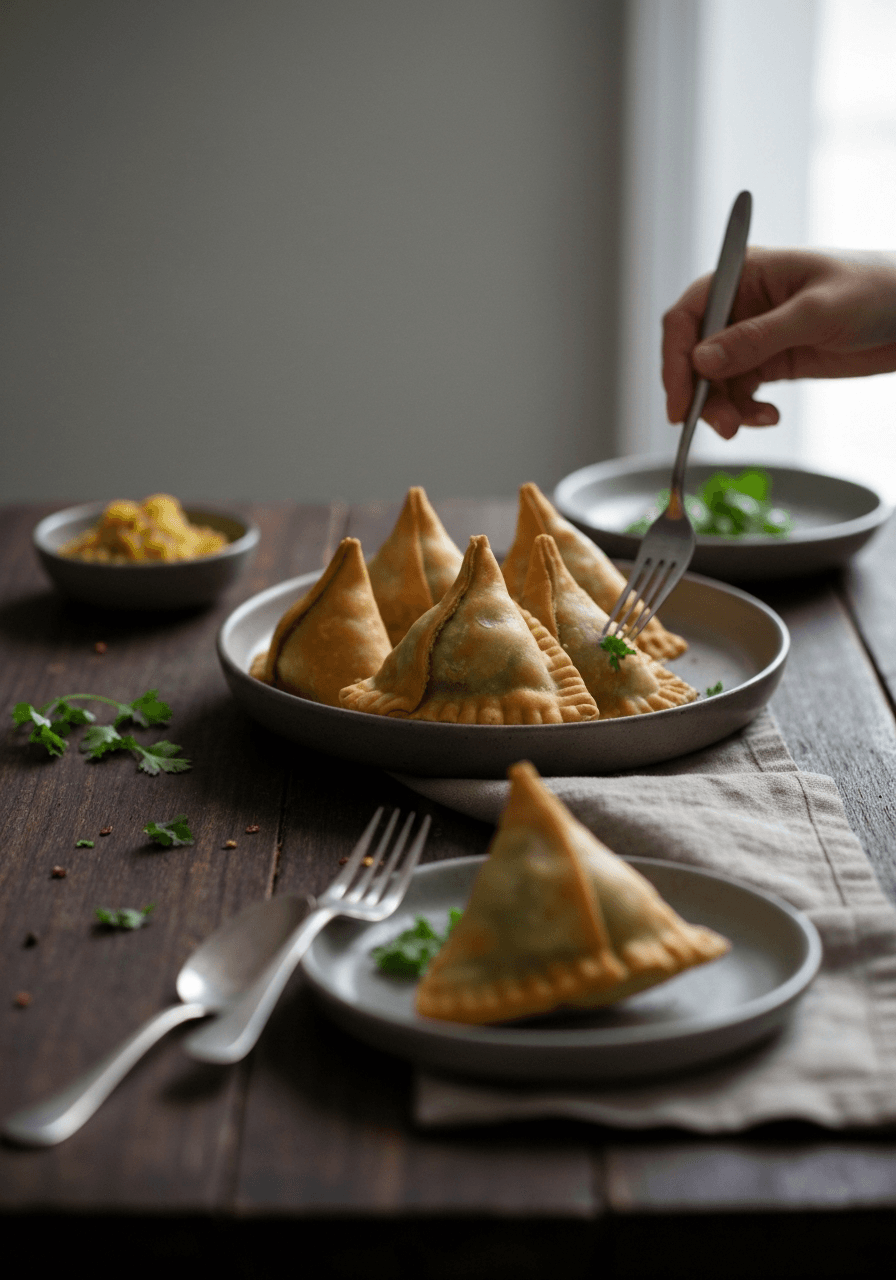 Samosas — Crispy Pastry: Crispy, spiced potato pastries – a beloved Indian street food. Master the hot oil seal for perfect, flaky layers and an unforgettable flavor experience.
