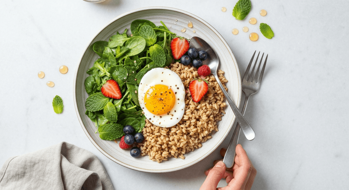 Savory Brown Rice Breakfast Bowl (Egg + Greens)