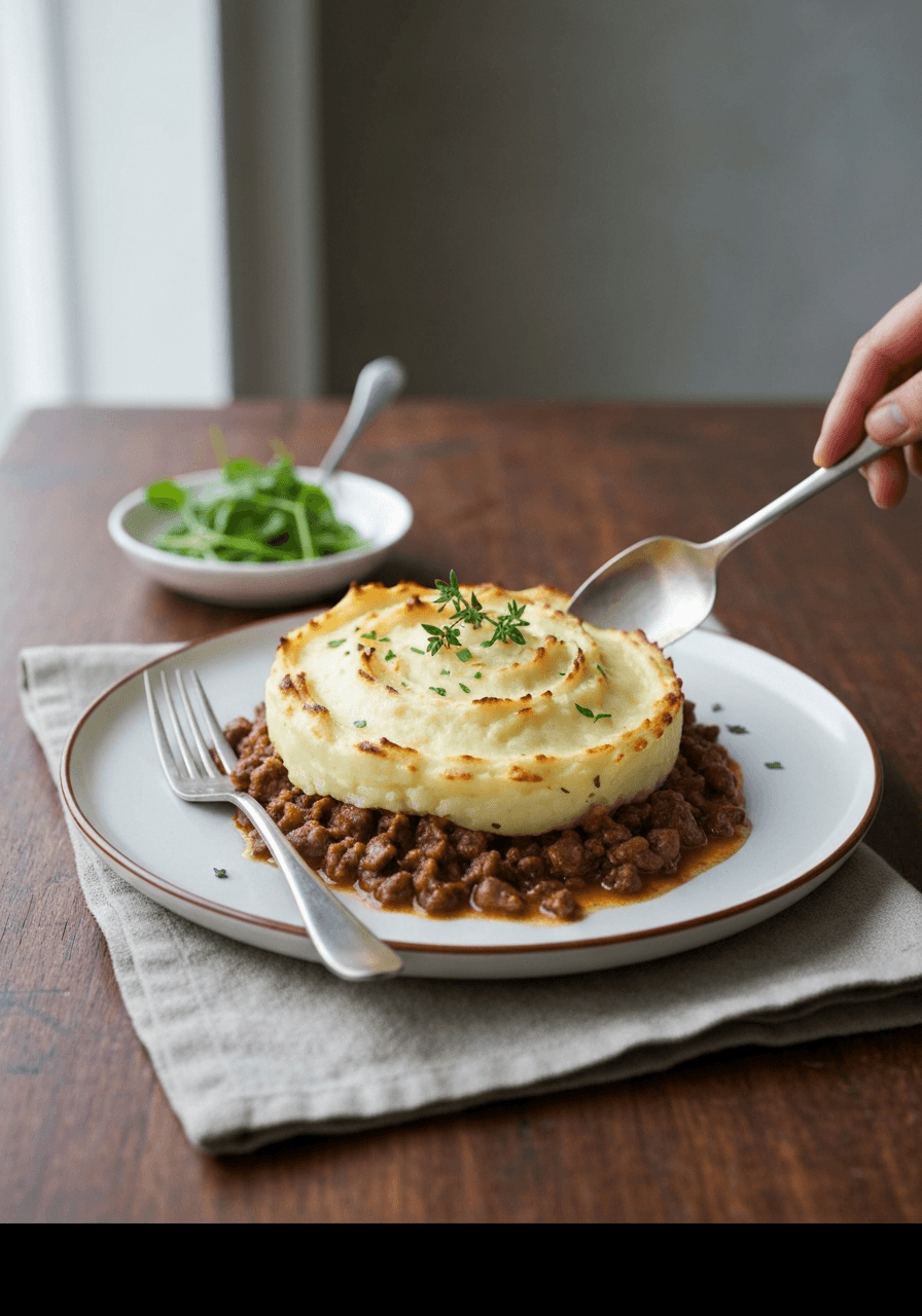 Indulge in the ultimate comfort food: a rich lamb filling crowned with a perfectly browned, creamy mashed potato topping.