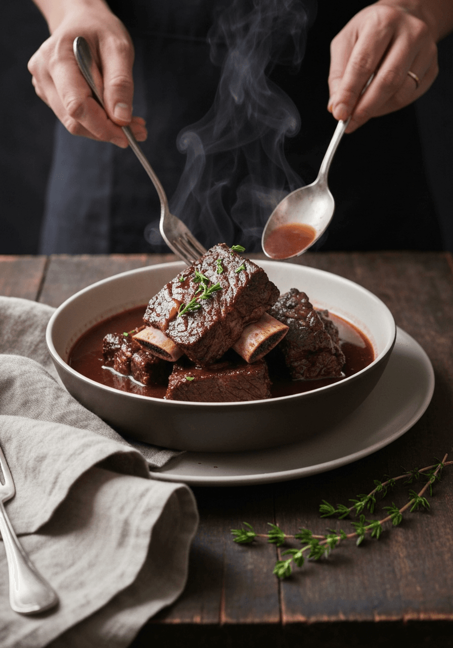 Short Ribs — Wine Braised: Indulge in fall-off-the-bone short ribs, braised in a rich red wine sauce. This easy recipe transforms simple ingredients into a comforting and impressive dish.