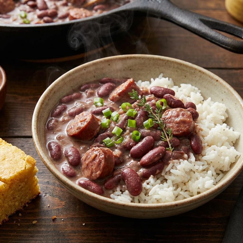 Red beans, and the rice gets its own crust.