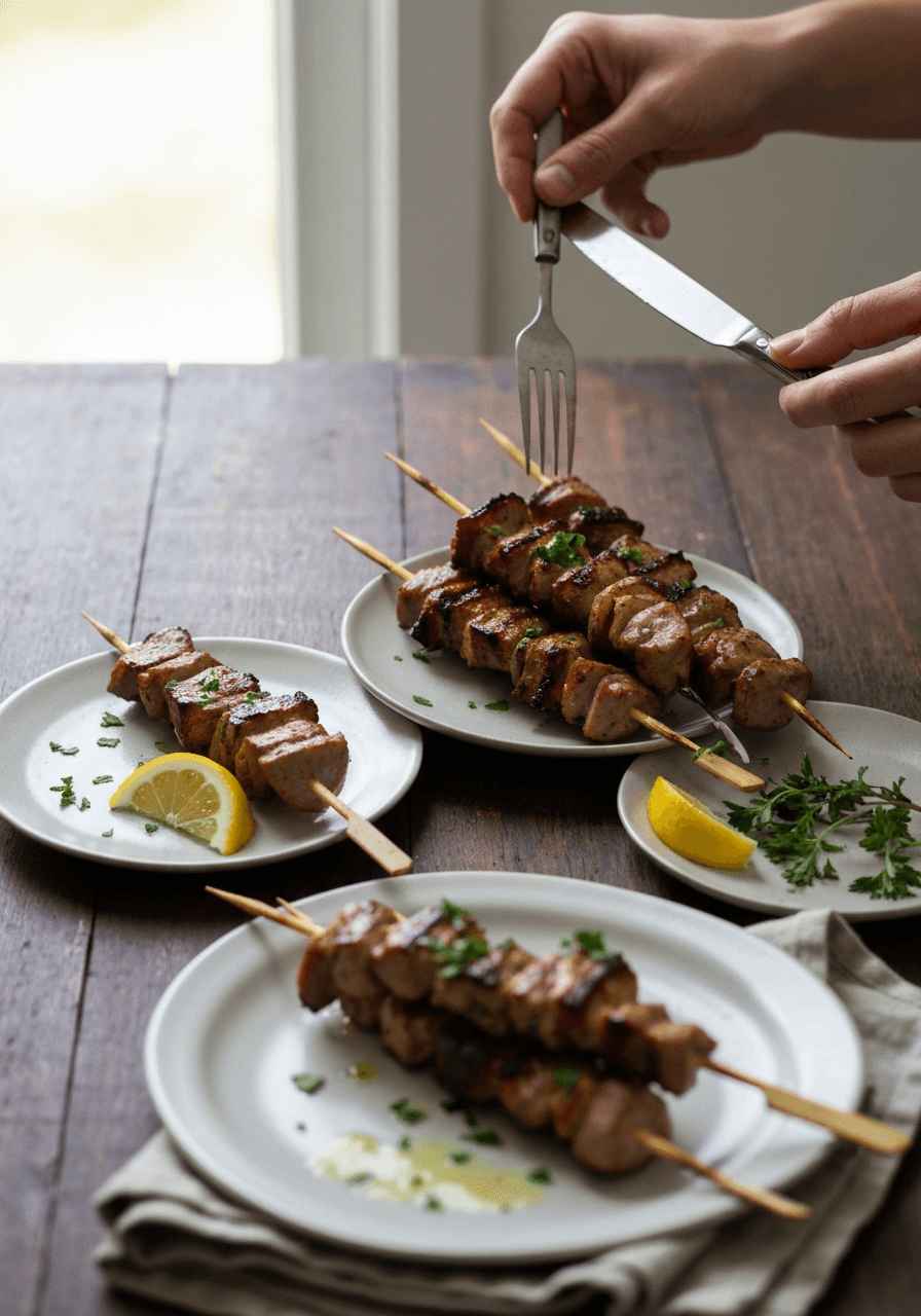 Transport yourself to Greece with these juicy, lemon-oregano marinated souvlaki skewers. Perfect for grilling season!
