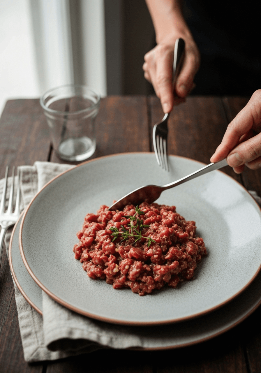 Steak Tartare — Raw Perfection: Indulge in the exquisite simplicity of steak tartare, where hand-cut beef meets vibrant seasonings for a symphony of flavor and texture.