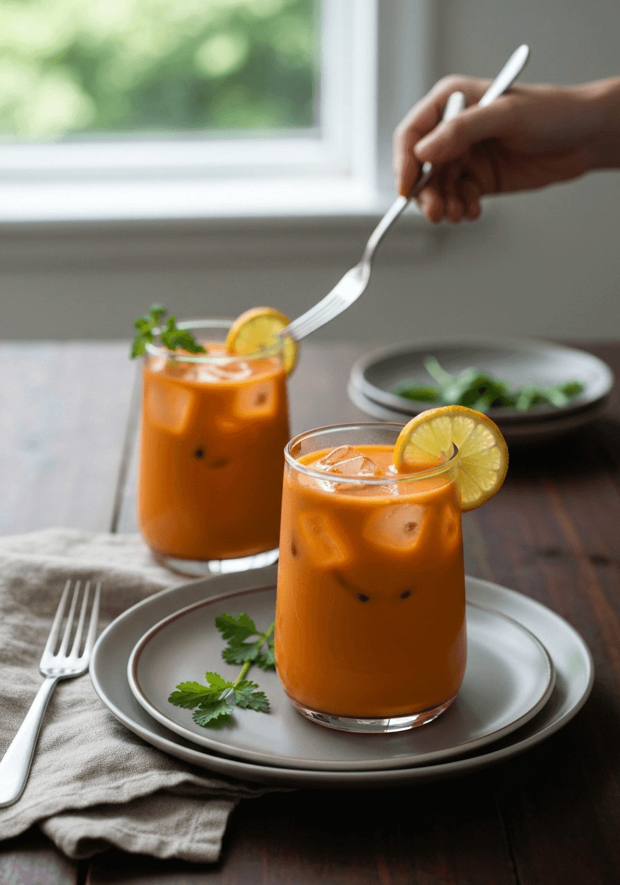 Thai Iced Tea — Authentic: Transport yourself to the streets of Thailand with this creamy, sweet, and intensely flavorful Thai Iced Tea. This vibrant orange drink is a refreshing escape in every sip.